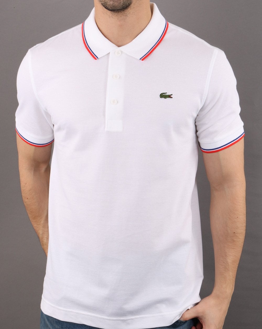Lacoste Poloshirt mit Streifen Weiß/Rot