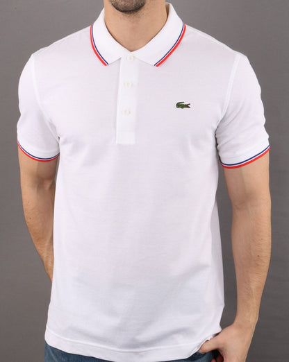 Lacoste Poloshirt mit Streifen Weiß/Rot