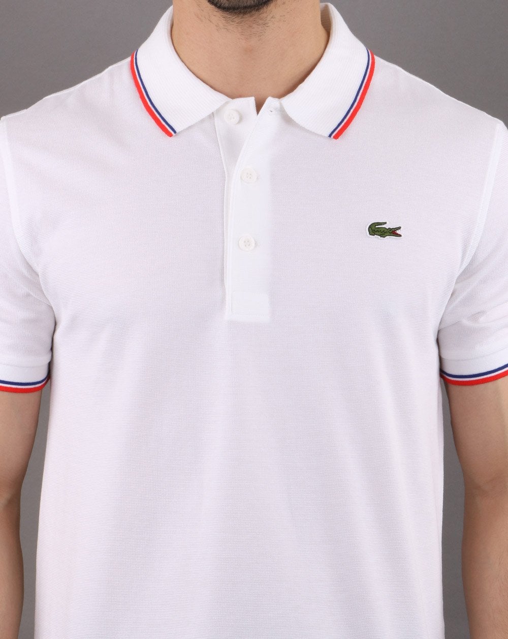 Lacoste Poloshirt mit Streifen Weiß/Rot