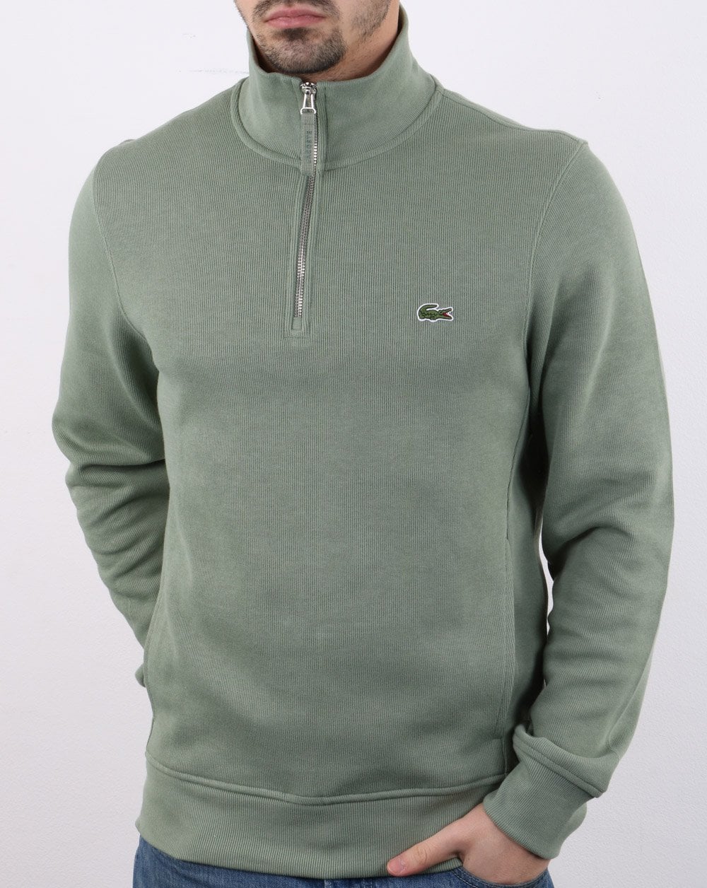Lacoste Sweatshirt mit Viertelreißverschluss, Hellgrün