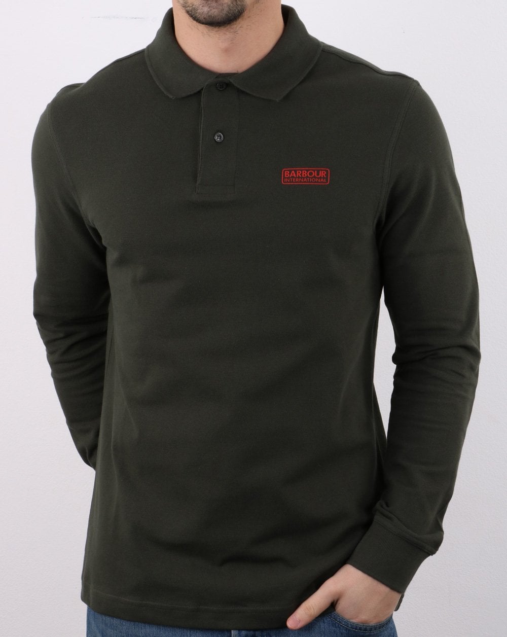 Barbour International Langarm-Poloshirt Dunkelgrün