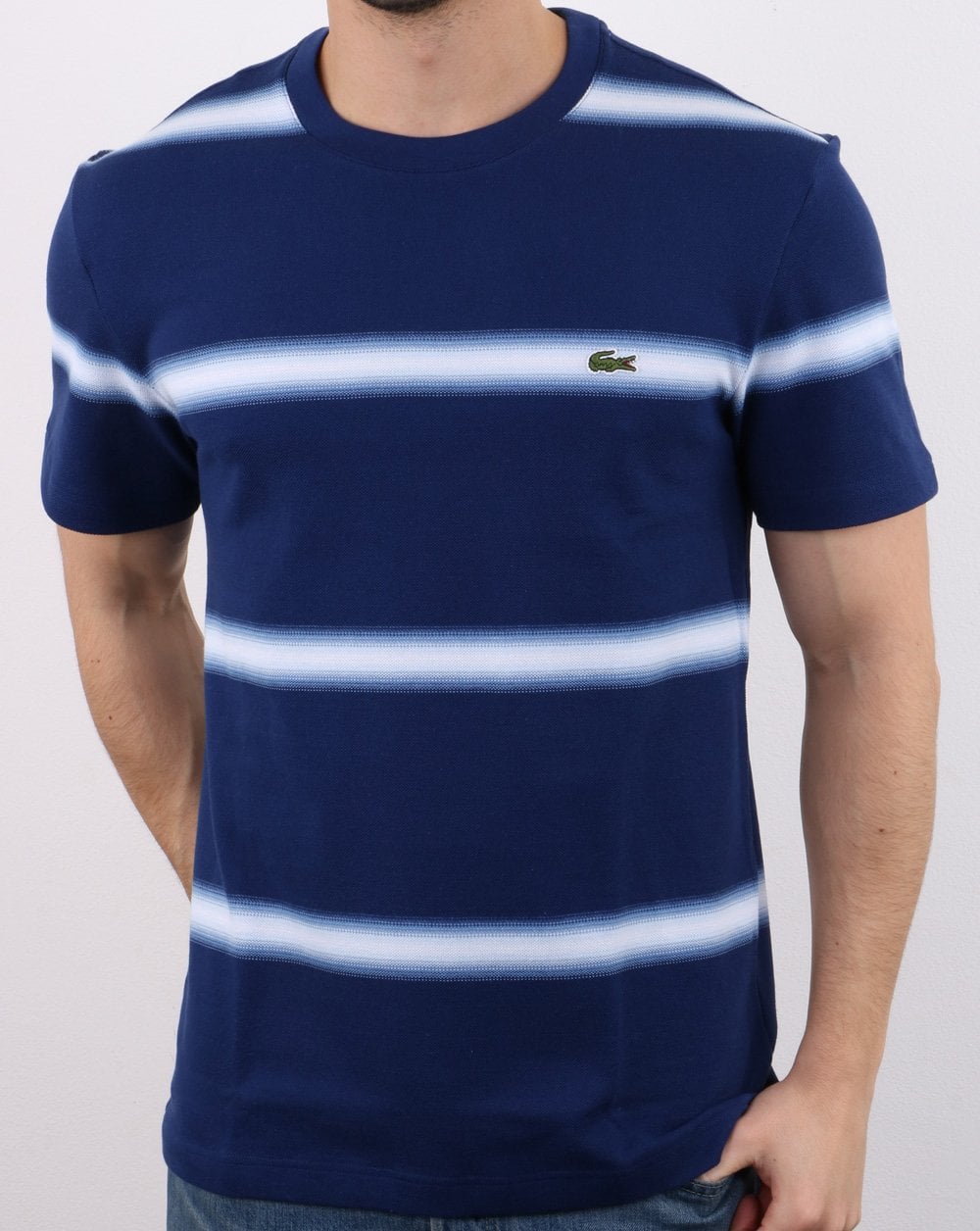 Lacoste Gestreiftes T-Shirt Blau/Weiß