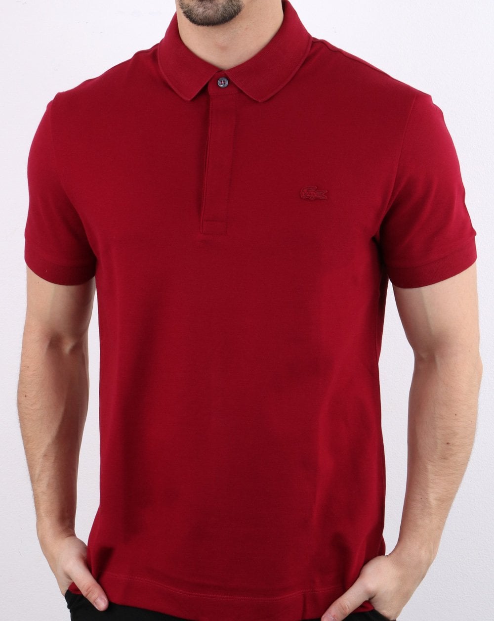Lacoste Paris – Ton-in-Ton-Poloshirt in Burgunderrot