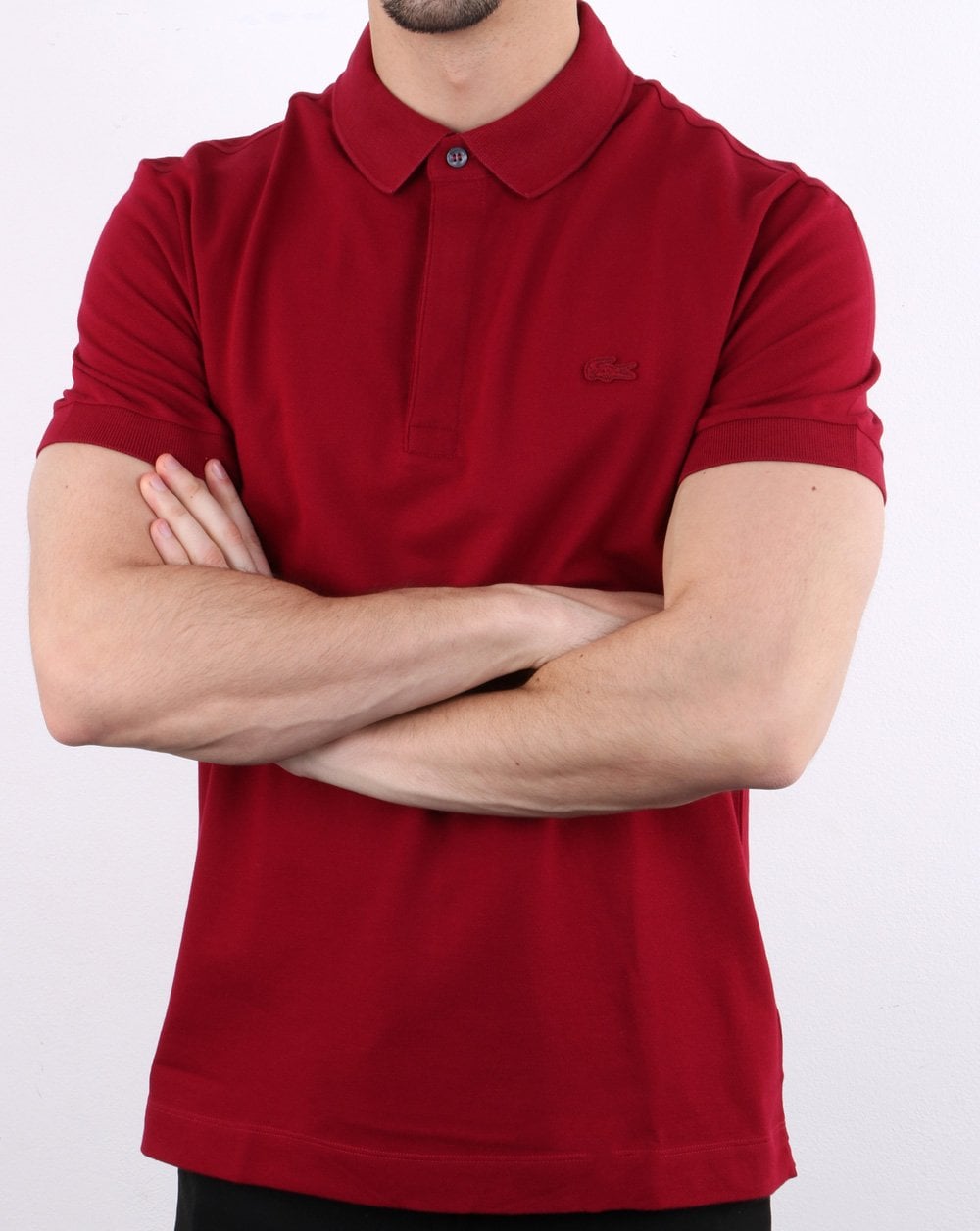 Lacoste Paris – Ton-in-Ton-Poloshirt in Burgunderrot