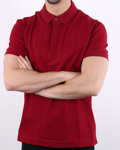Lacoste Paris – Ton-in-Ton-Poloshirt in Burgunderrot
