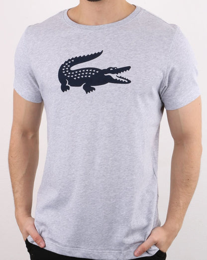 Lacoste T-Shirt mit Kroko-Print, Silber/Marineblau