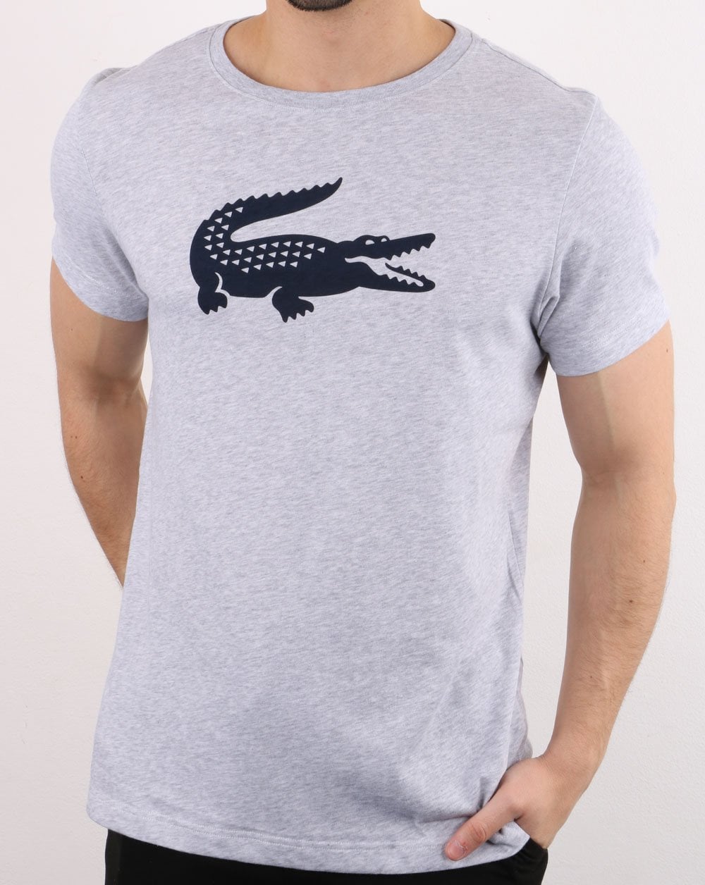 Lacoste Croc Print T Shirt Silver Chine/Navy