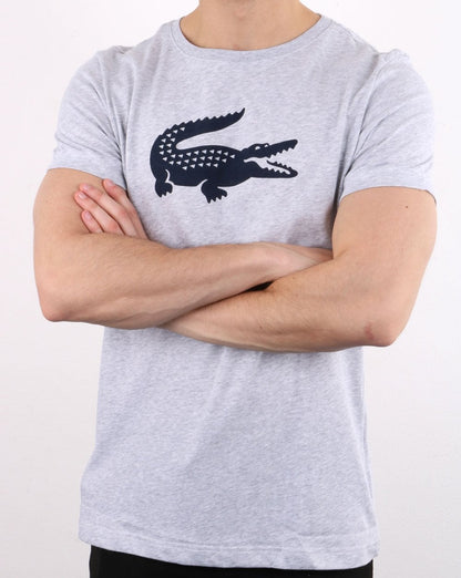 Lacoste T-Shirt mit Kroko-Print, Silber/Marineblau