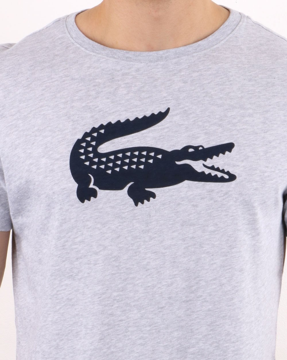 Lacoste Croc Print T Shirt Silver Chine/Navy