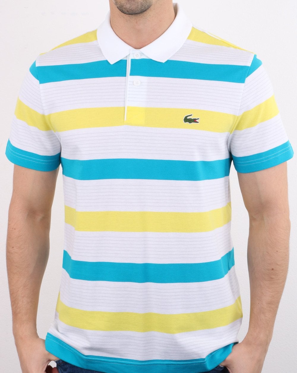 Lacoste Striped Polo Shirt White/lemon/cuba
