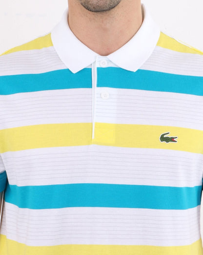 Lacoste Gestreiftes Poloshirt Weiß/Zitrone/Kuba