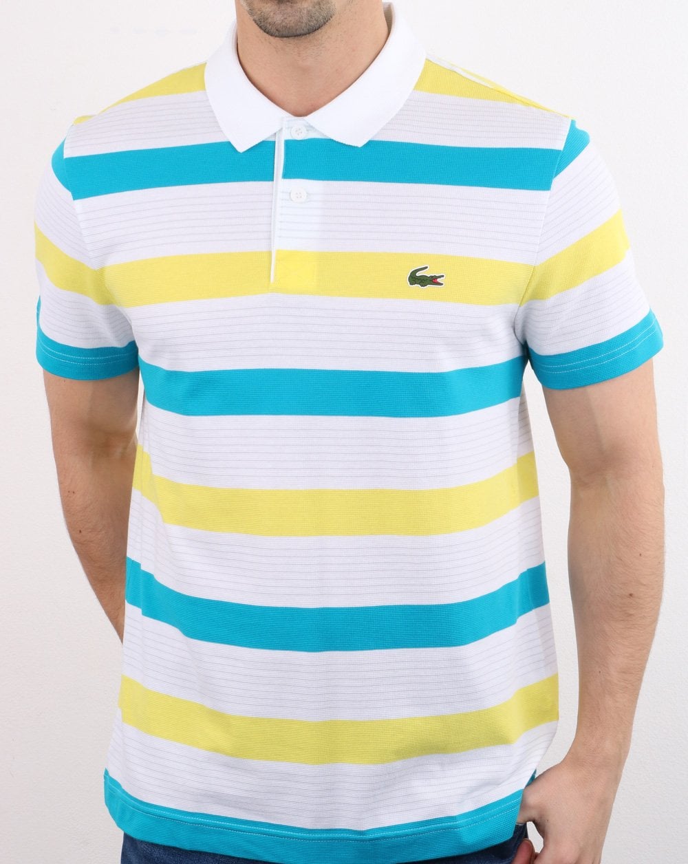 Lacoste Gestreiftes Poloshirt Weiß/Zitrone/Kuba