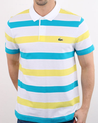 Lacoste Gestreiftes Poloshirt Weiß/Zitrone/Kuba