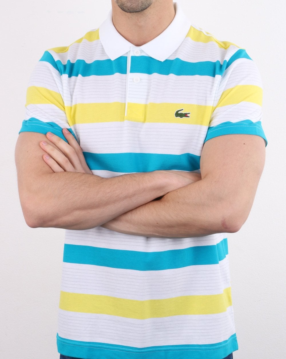 Lacoste Gestreiftes Poloshirt Weiß/Zitrone/Kuba