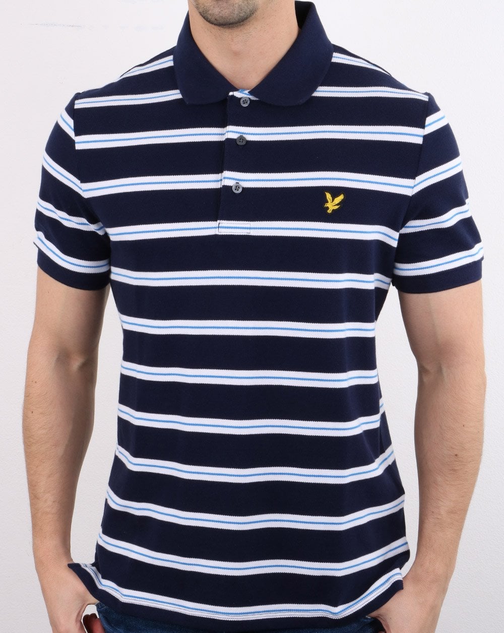 Lyle And Scott – Breites Poloshirt mit Doppelstreifen in Marineblau