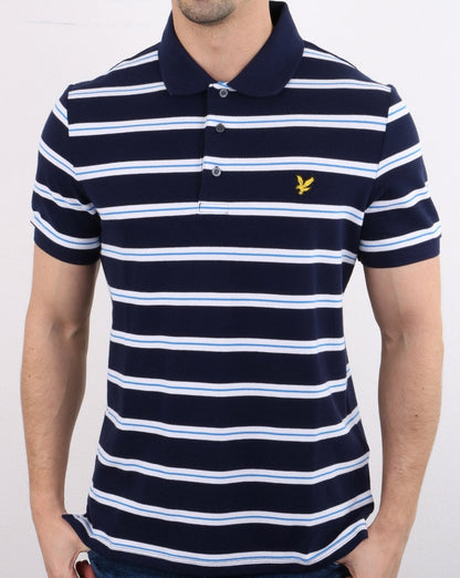 Lyle And Scott – Breites Poloshirt mit Doppelstreifen in Marineblau
