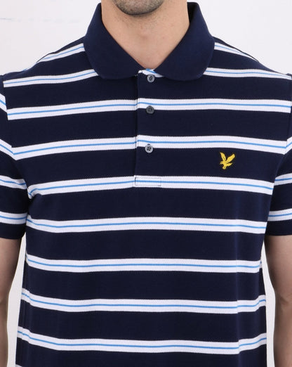 Lyle And Scott – Breites Poloshirt mit Doppelstreifen in Marineblau