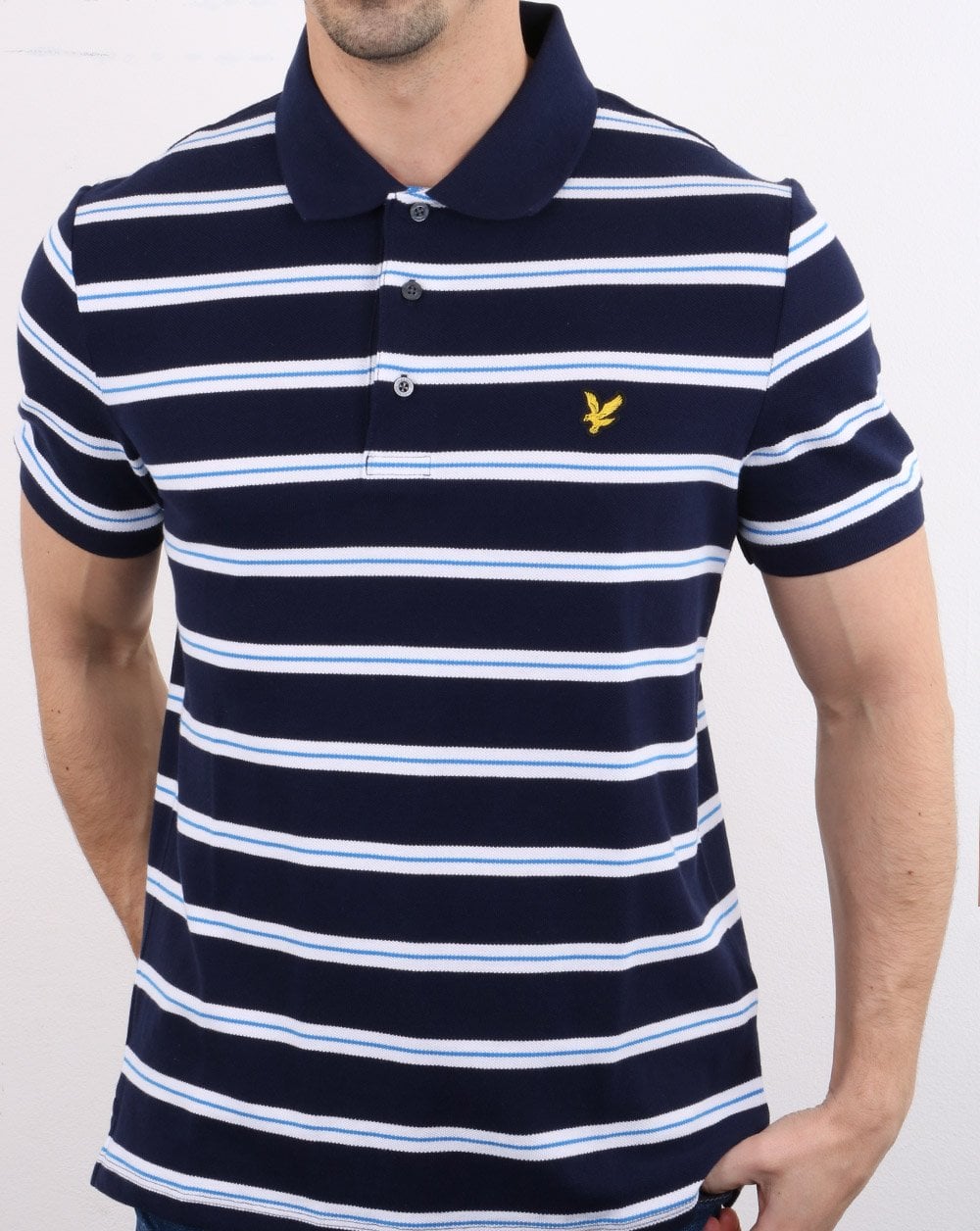 Lyle And Scott – Breites Poloshirt mit Doppelstreifen in Marineblau