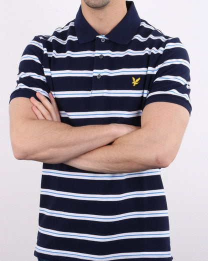 Lyle And Scott – Breites Poloshirt mit Doppelstreifen in Marineblau
