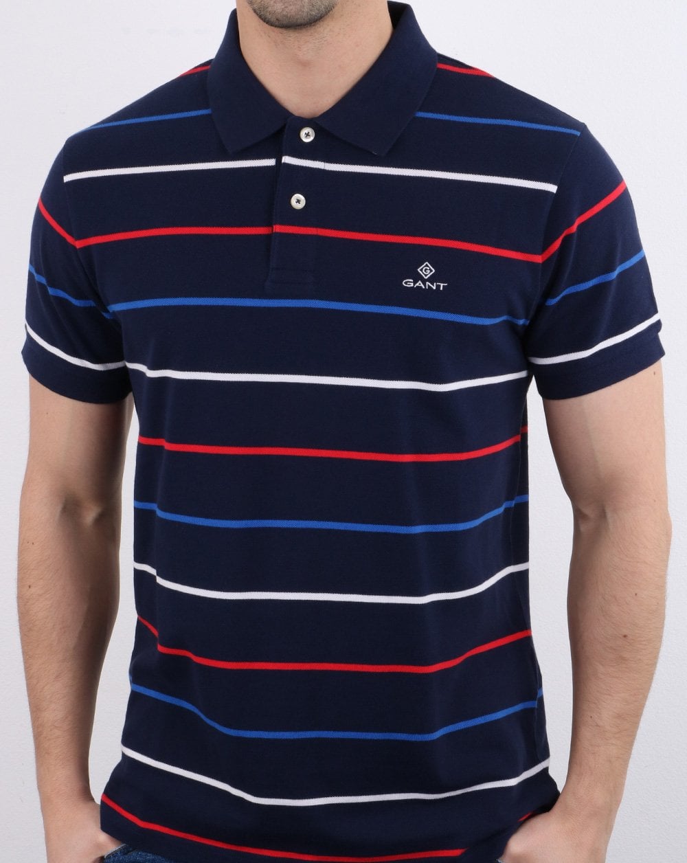 Gant – Poloshirt mit bretonischen Streifen, Marineblau/Multi