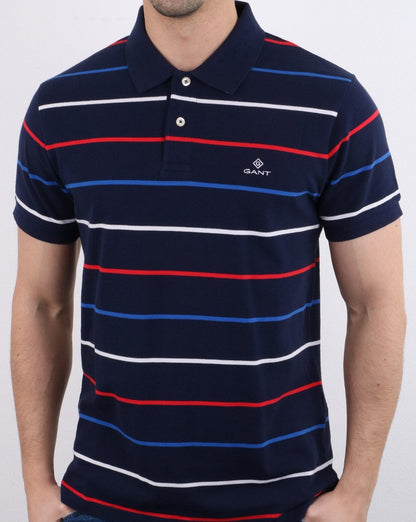 Gant – Poloshirt mit bretonischen Streifen, Marineblau/Multi