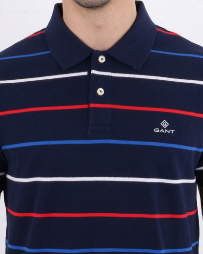 Gant – Poloshirt mit bretonischen Streifen, Marineblau/Multi