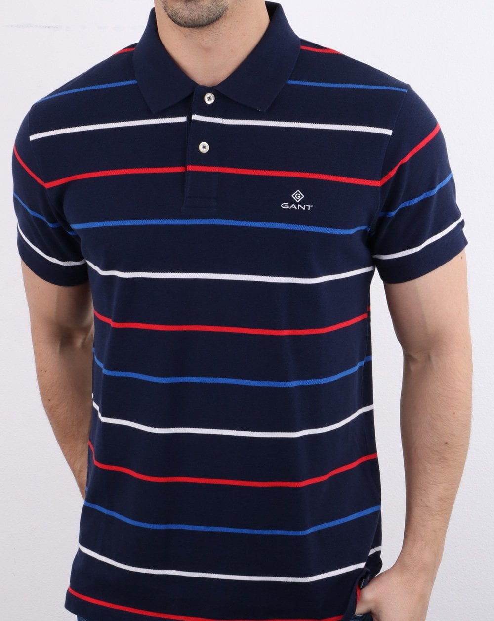 Gant – Poloshirt mit bretonischen Streifen, Marineblau/Multi