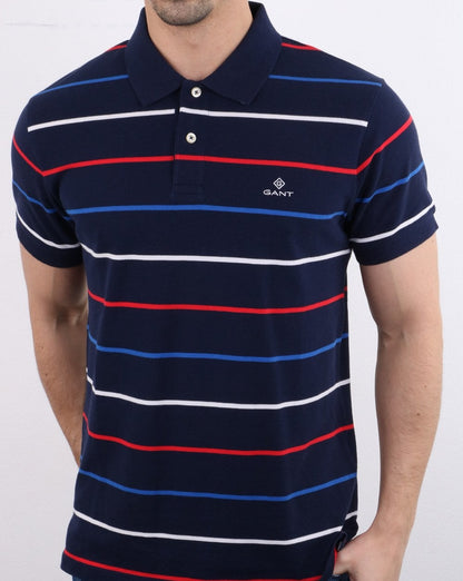 Gant – Poloshirt mit bretonischen Streifen, Marineblau/Multi
