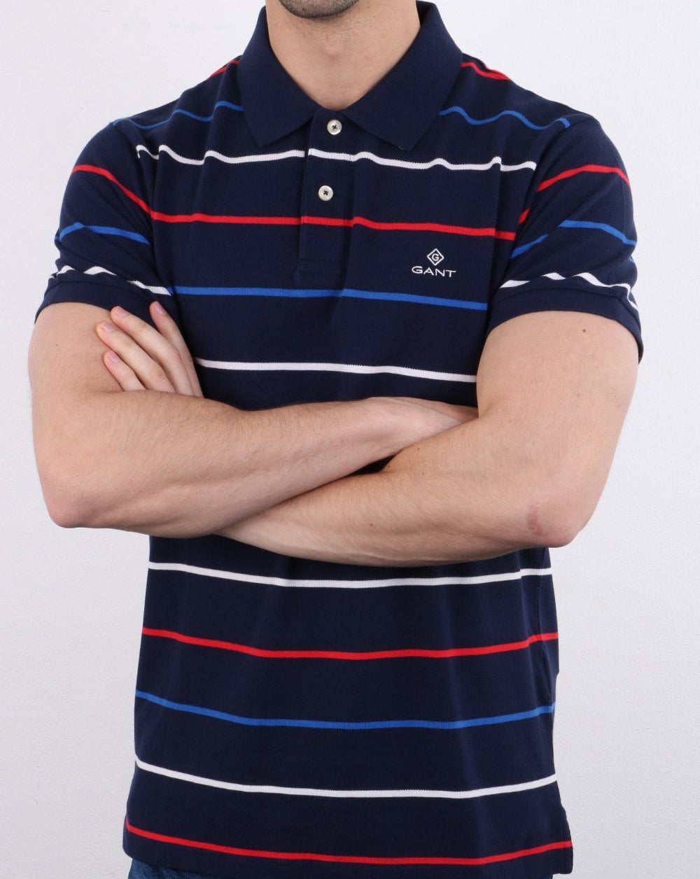 Gant – Poloshirt mit bretonischen Streifen, Marineblau/Multi