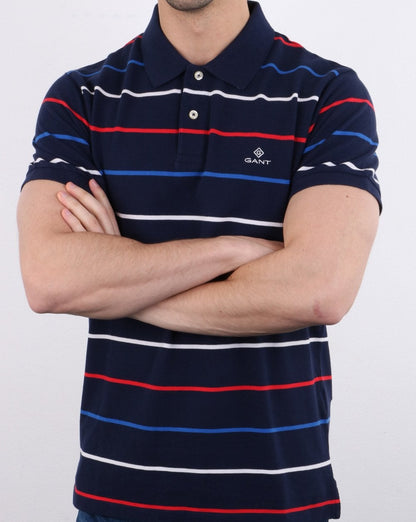 Gant – Poloshirt mit bretonischen Streifen, Marineblau/Multi