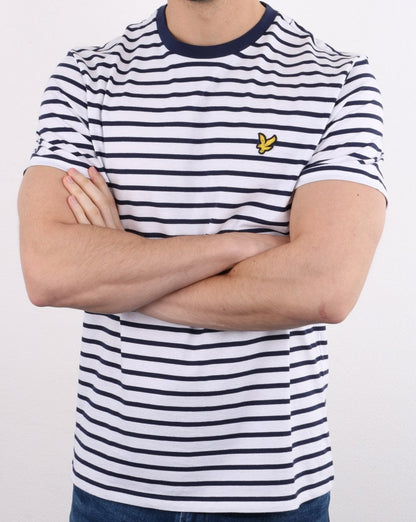 Lyle And Scott T-Shirt mit bretonischen Streifen, Weiß/Marineblau