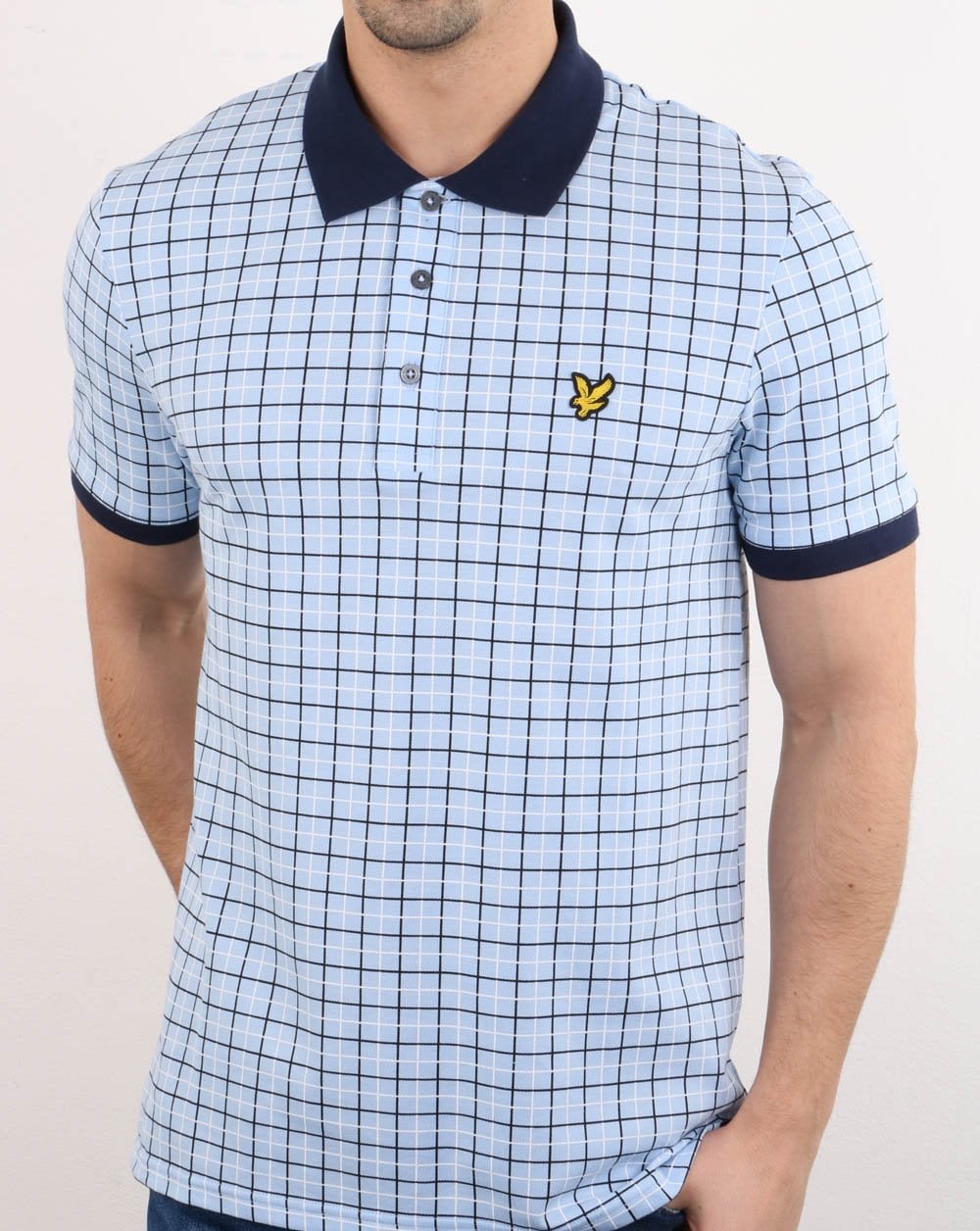 Lyle And Scott Check Polo Shirt Pool Blue