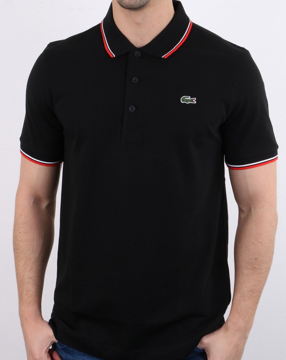 Lacoste Poloshirt mit Streifen Schwarz/Rot