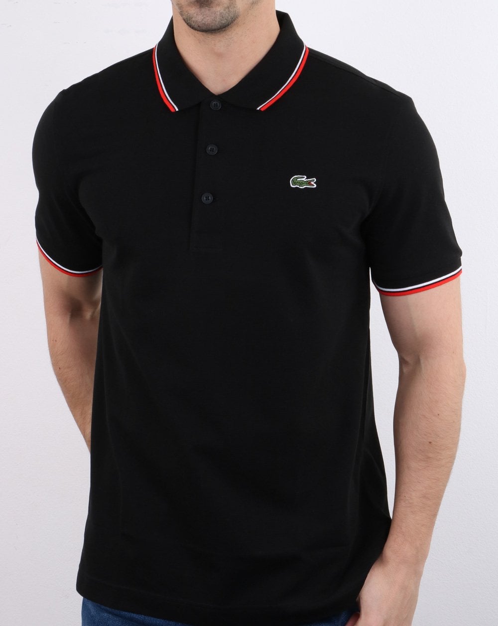 Lacoste Poloshirt mit Streifen Schwarz/Rot