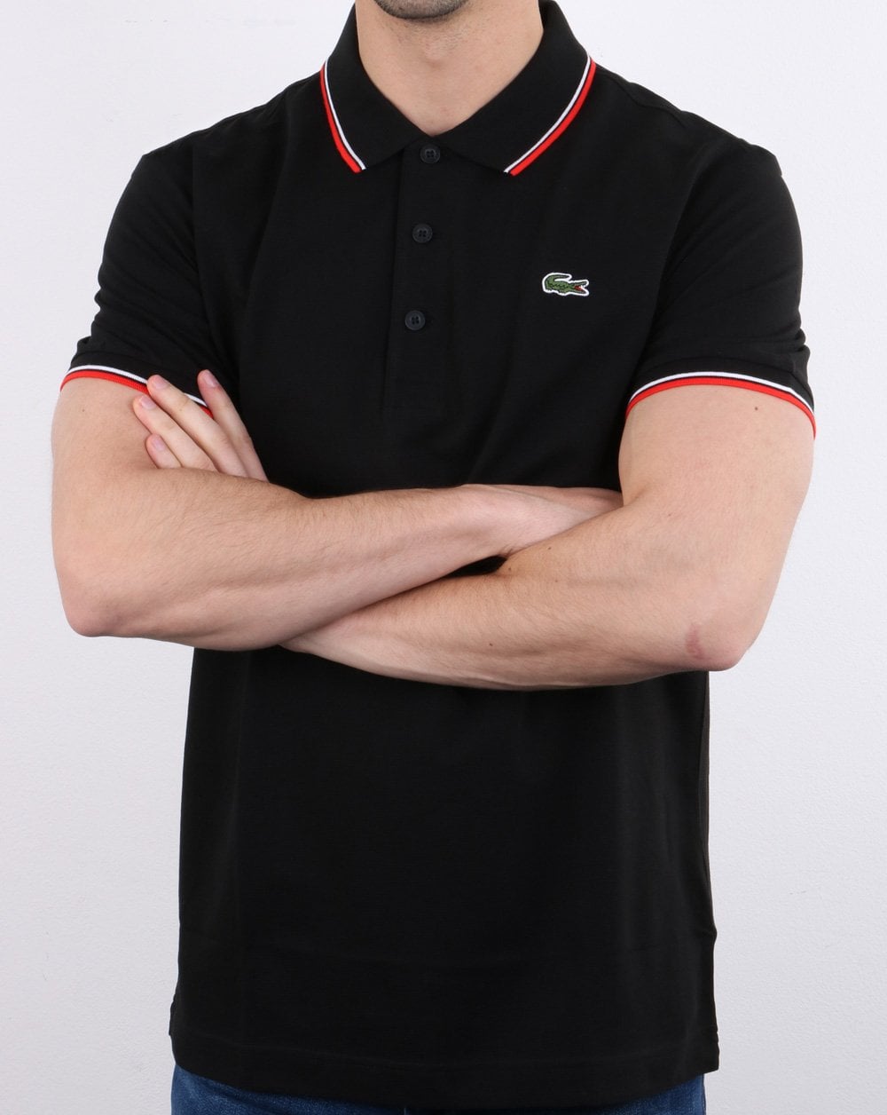 Lacoste Poloshirt mit Streifen Schwarz/Rot