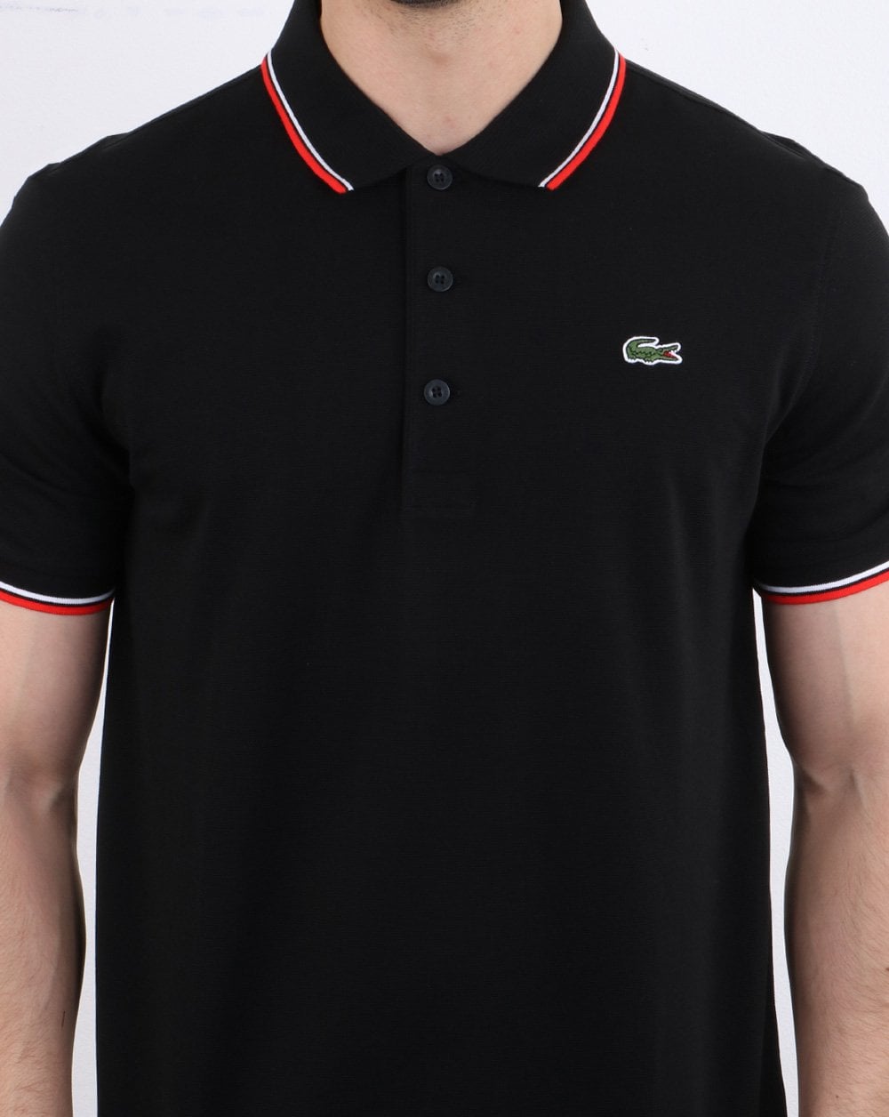 Lacoste Poloshirt mit Streifen Schwarz/Rot