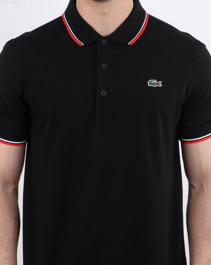 Lacoste Poloshirt mit Streifen Schwarz/Rot