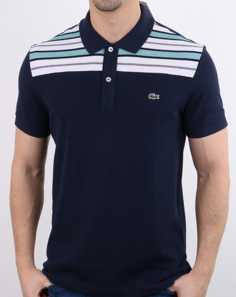 Lacoste Gestreiftes Poloshirt Marineblau/Weiß