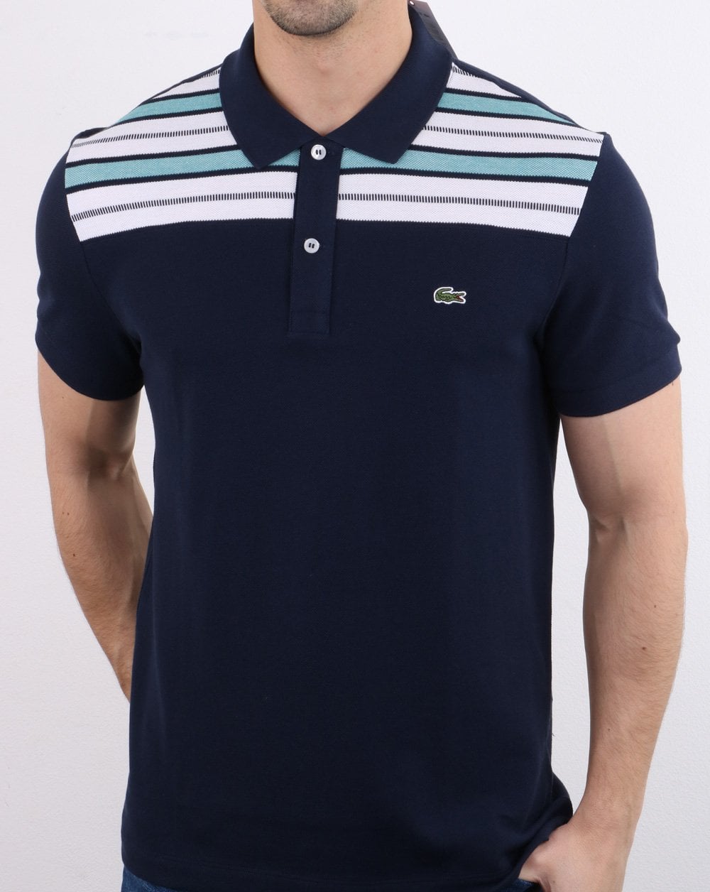 Lacoste Gestreiftes Poloshirt Marineblau/Weiß