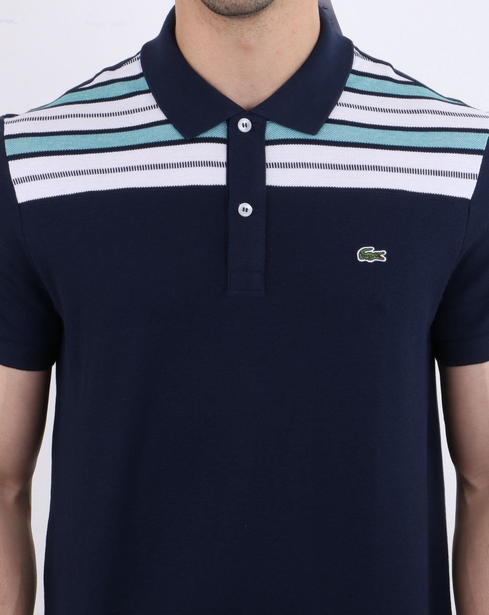 Lacoste Gestreiftes Poloshirt Marineblau/Weiß
