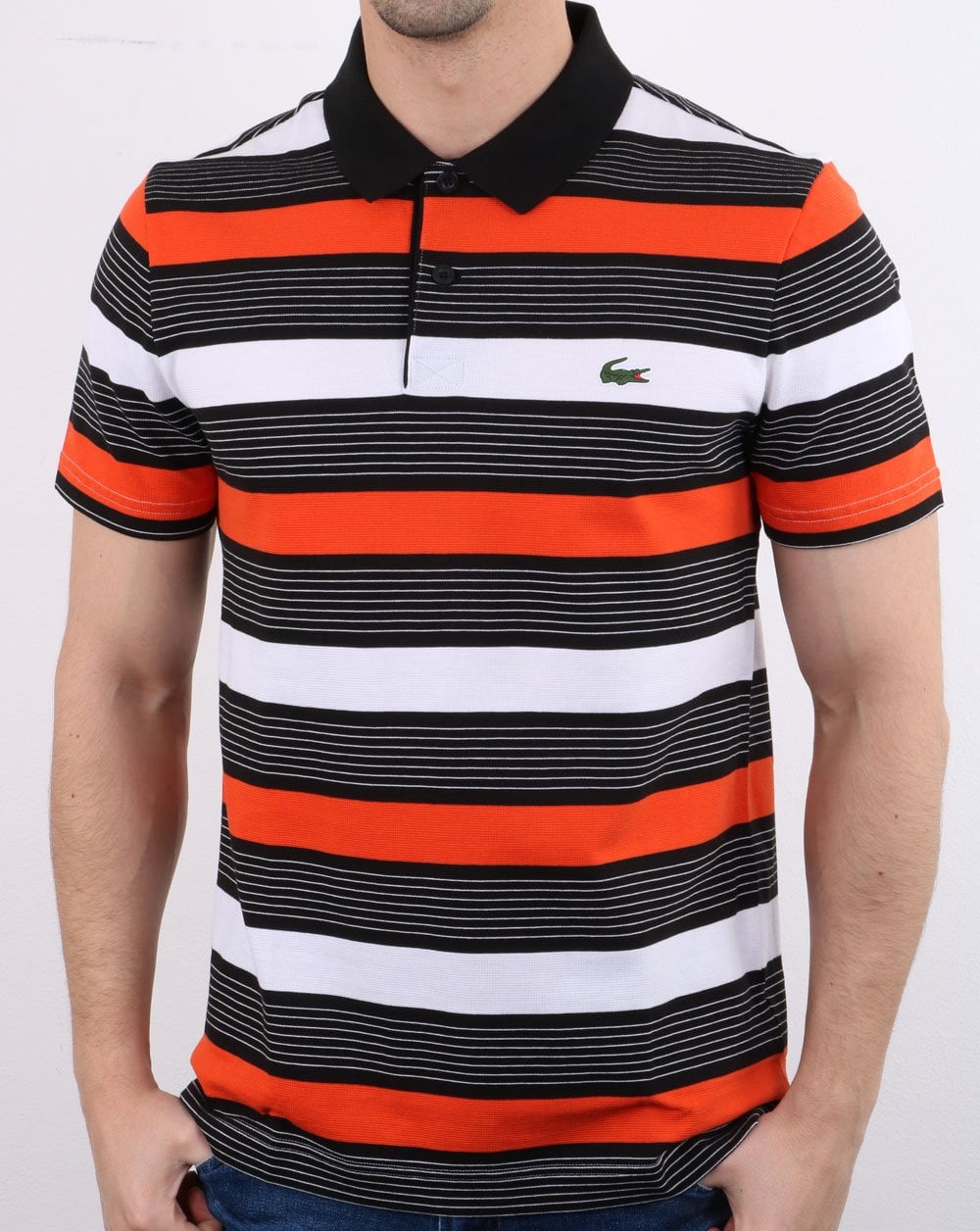 Lacoste Gestreiftes Poloshirt Schwarz/Weiß