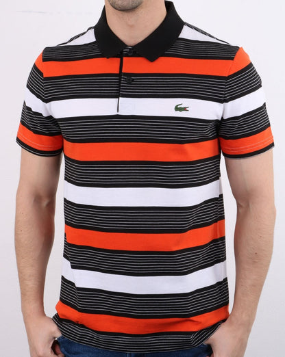 Lacoste Gestreiftes Poloshirt Schwarz/Weiß