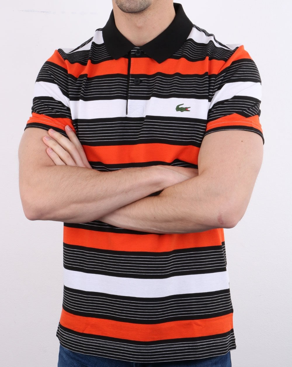Lacoste Gestreiftes Poloshirt Schwarz/Weiß