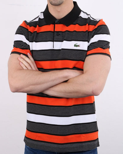 Lacoste Gestreiftes Poloshirt Schwarz/Weiß