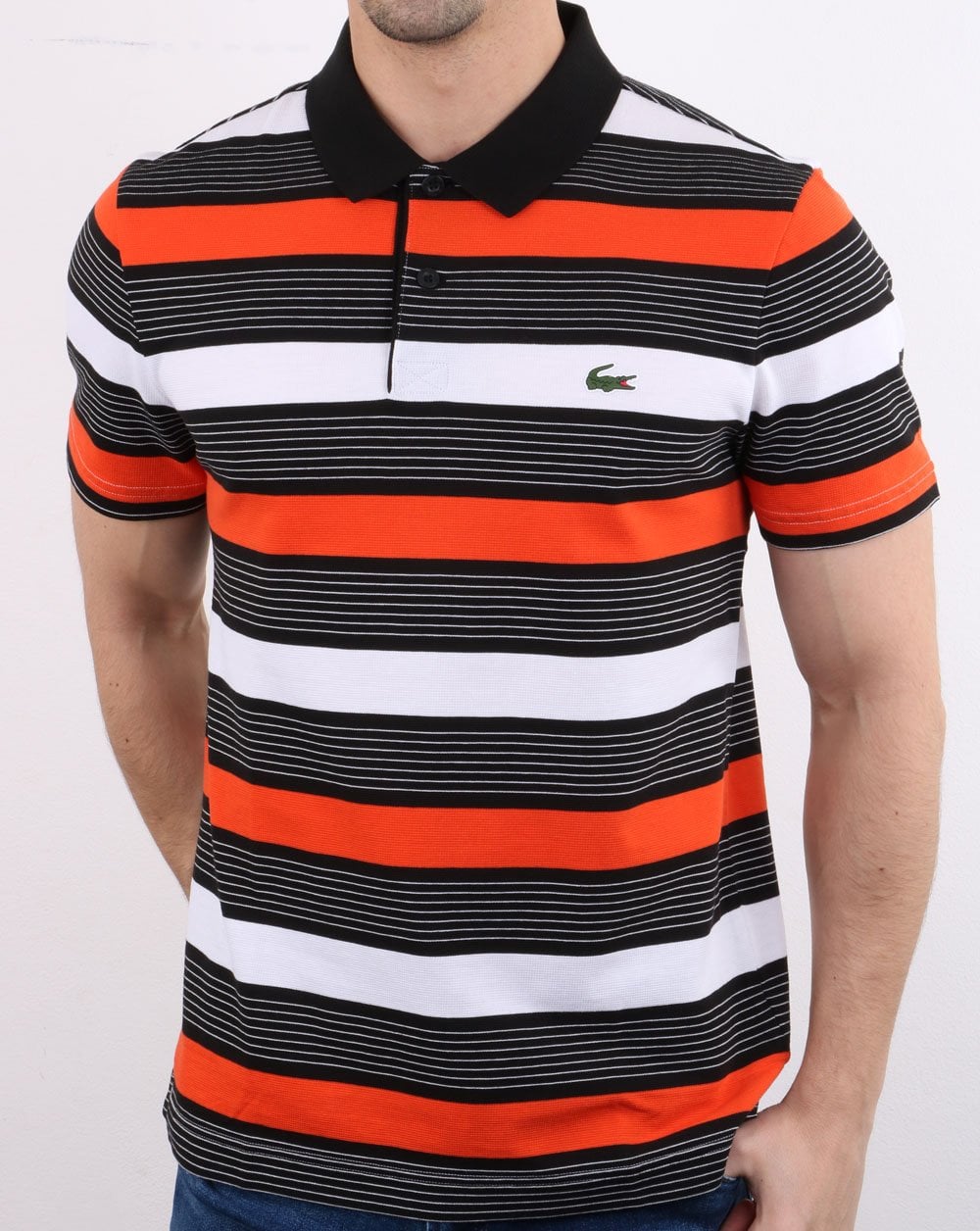 Lacoste Gestreiftes Poloshirt Schwarz/Weiß