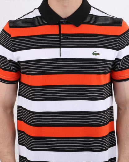 Lacoste Gestreiftes Poloshirt Schwarz/Weiß