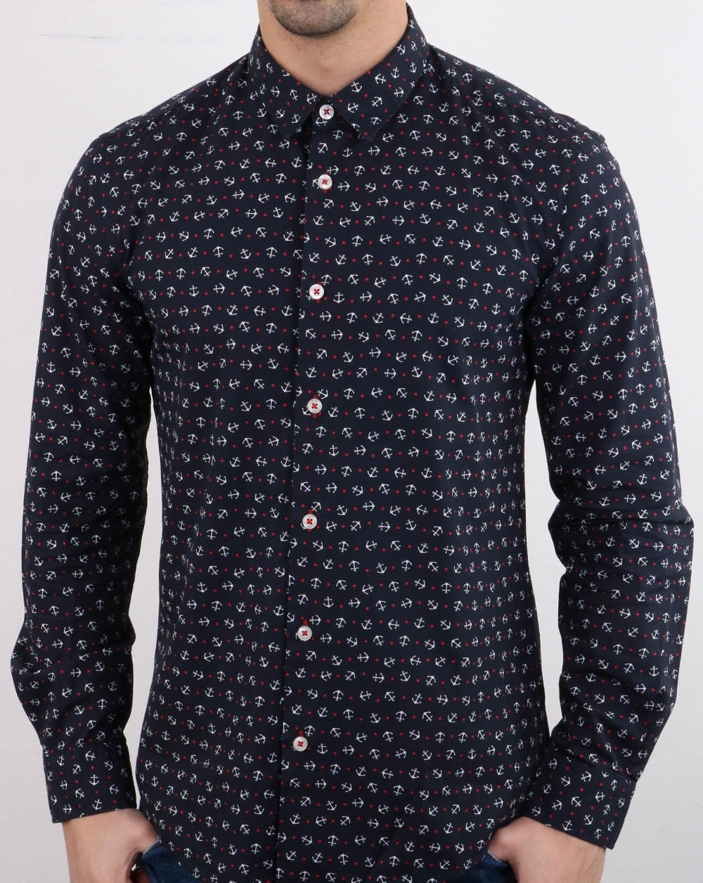 Benetton Langarmhemd Marineblau