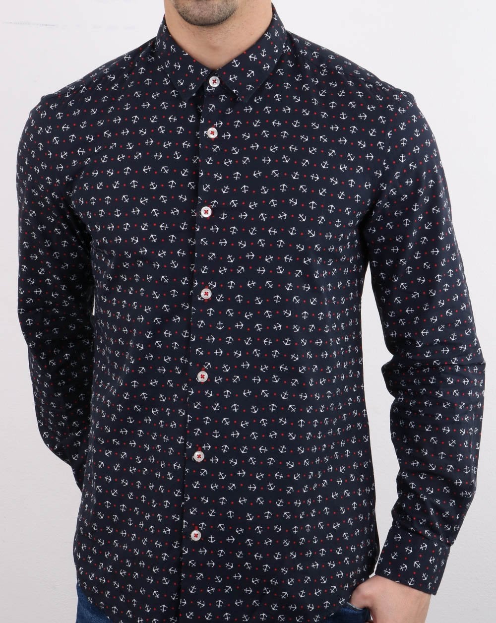 Benetton Langarmhemd Marineblau