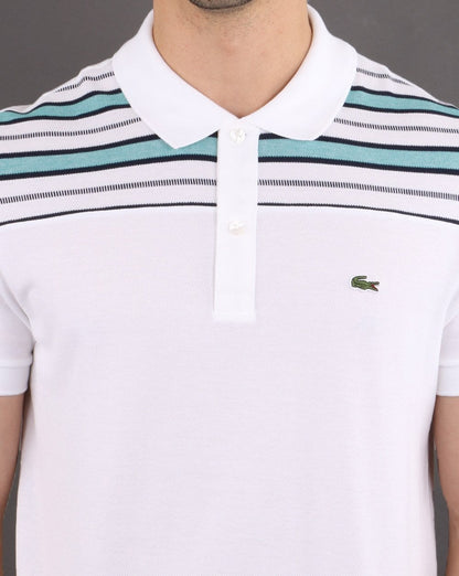 Lacoste Gestreiftes Poloshirt Weiß/Marineblau