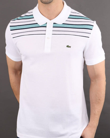 Lacoste Gestreiftes Poloshirt Weiß/Marineblau